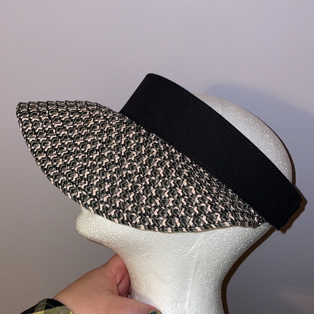 Sun N’ Sand Headwear Wide Brim Woven Visor Hat OS Black White Gray